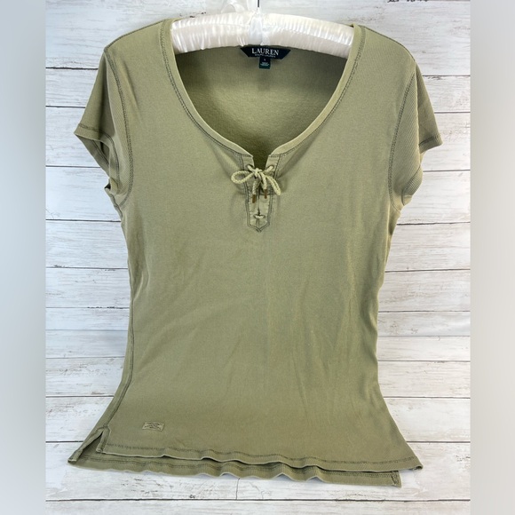Lauren ralpah lauren green Ribbed Short Sleeve top for women Size Large - Picture 4 of 12